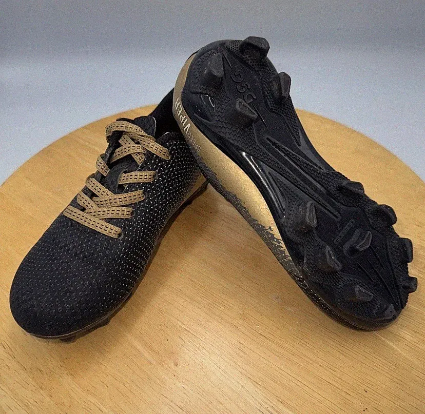 DSG Speed Viper Soccer Cleats Molded Studs Black Gold Kids Size 10K 3+ Years