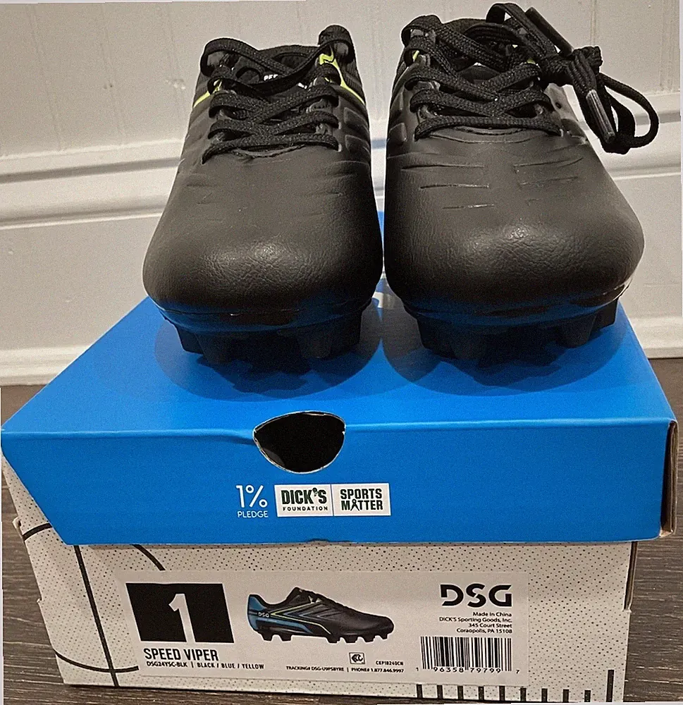 DSG Speed Viper Youth Soccer Cleats Black US Size 1 DSG-LVIPB-BLK