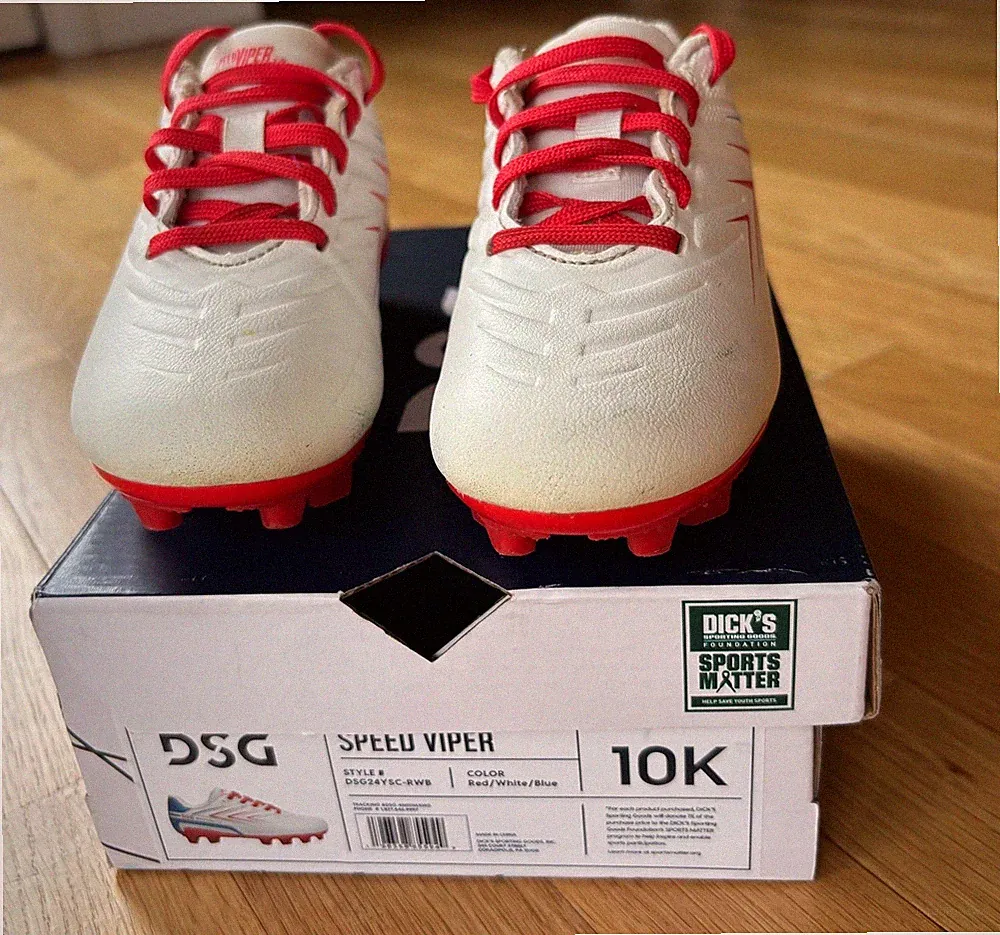 DSG Speed Viper Youth Soccer Cleats Size 10K Red White Blue Kids w/ Box
