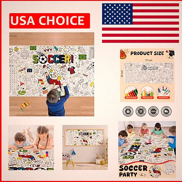 Durable 30x72 Soccer Coloring Tablecloth - Creative Fun for Birthday Events