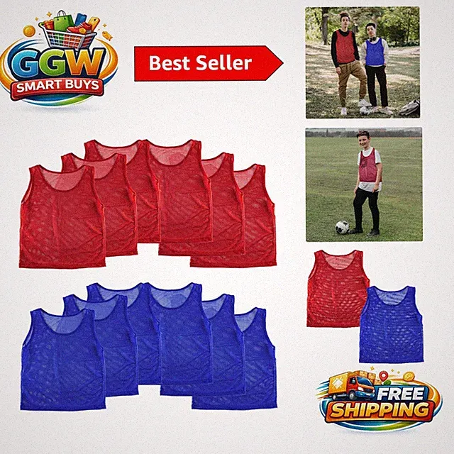Durable and Breathable 12 Pack Youth Pinnies Jersey Set - Red/Blue Colors