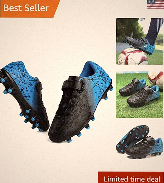 Durable Kids Soccer Cleats - Lace-Up Firm Ground Shoes for Outdoor Play, Size 4