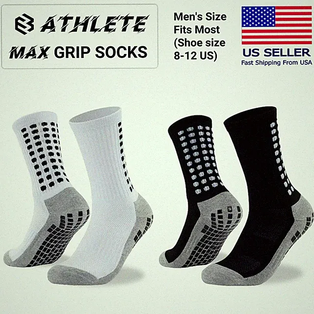E3 ATHLETE MAX Grip Crew Socks, Men's, Anti-Slip, Soccer, Football, Basketball