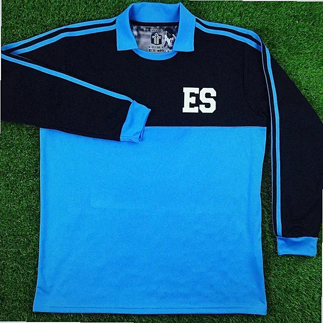 El Salvador, Men's Retro Soccer Jersey, 1982 LS Lt Blue Goal (Tallaje Americano)