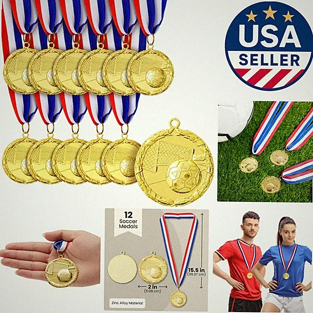 Elegant 12-Pack Gold Soccer Participation Medals - Perfect for Any Ceremony