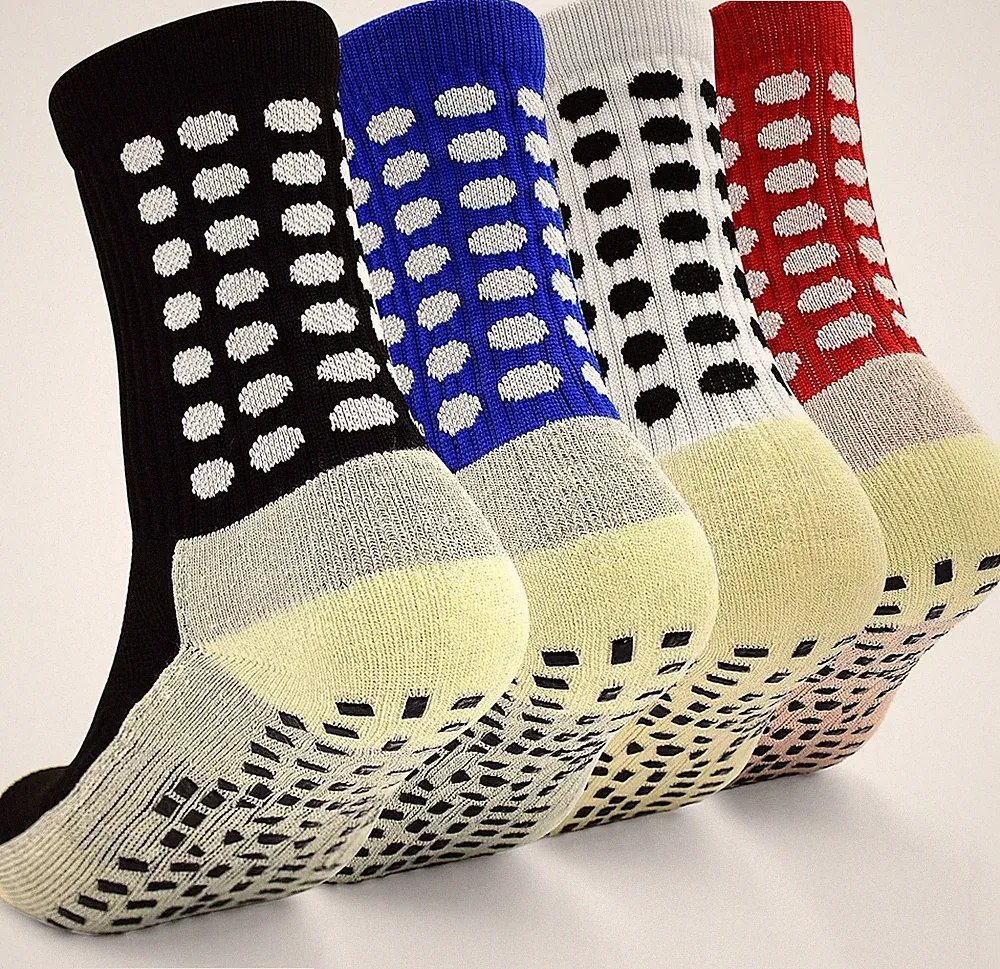 ELUTONG Kids Grip Soccer Socks 8-12 Years, #1 Black+red+white+blue(4 Pairs)