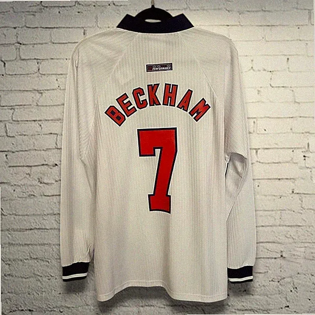 England 1998 Home Long Sleeve Retro Jersey - Beckham #7