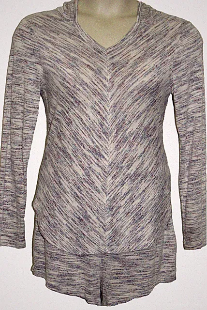 Fall 2 Pc Gray Spacedye Hoodie Top Short Set M Pockets Beach Babeau Athleisure