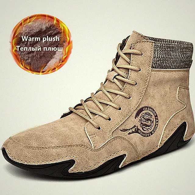 Fashion Male Outdoor Leather Shoes Casual Ankle Boots Walking Driving Sneakers