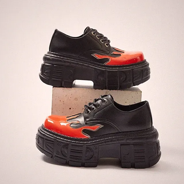Fashion Women's New Platform Shoes Men's Orange Small Leather Punk Sneakers 8 Cm