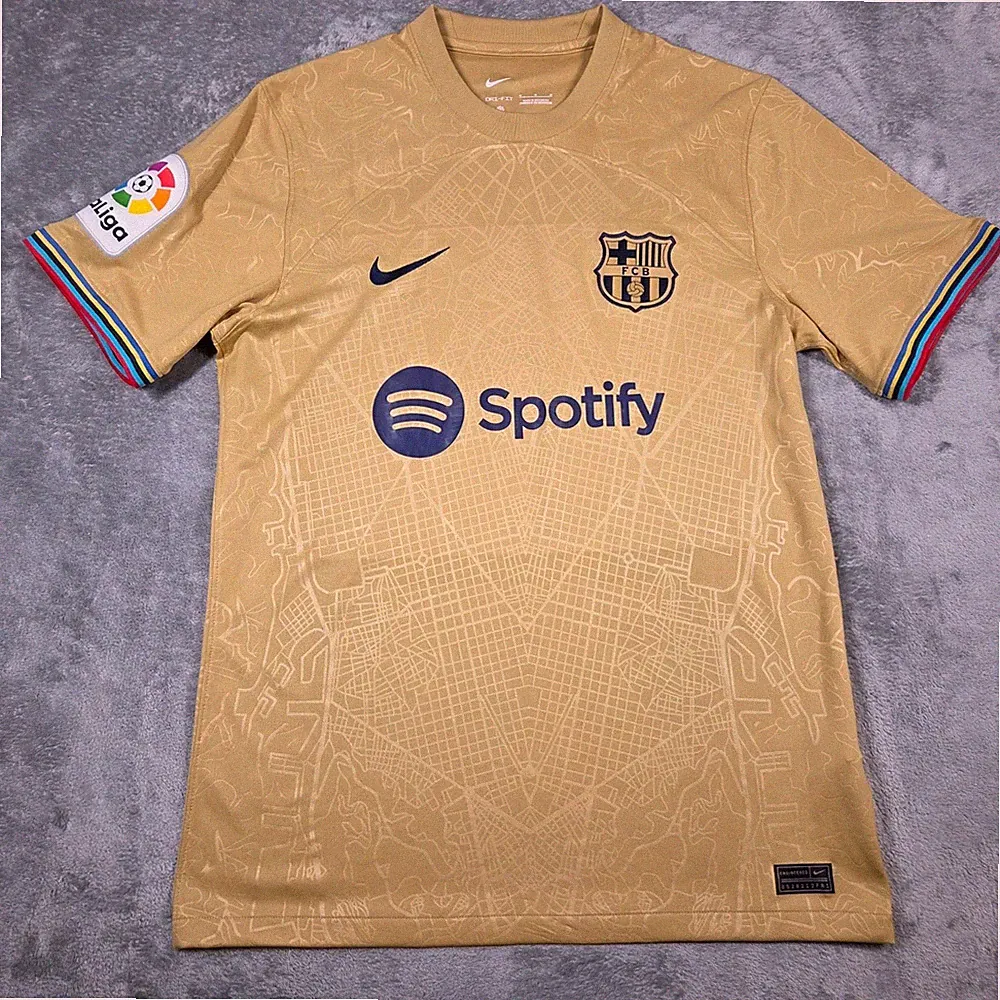 FC Barcelona Jersey Mens Medium Gold Nike 2022 2023 Away Soccer Futbol Shirt