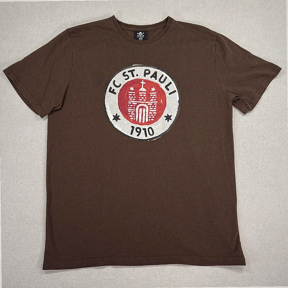 FC St. Pauli Shirt Mens 2XL Brown Soccer Football 1910 Crest Fairtrade Cotton