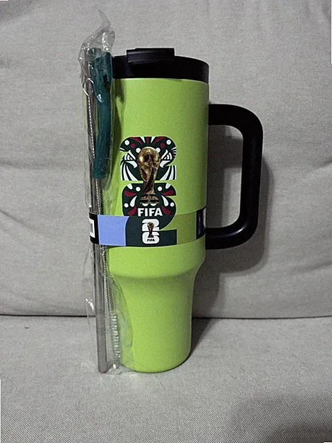 FIFA 2026 World Cup 40 Oz. Drink Tumbler W/Metal Straw & Rubber Top New