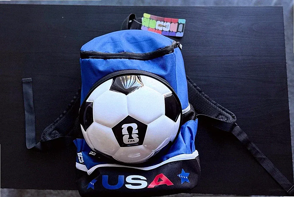 FIFA Kids Soccer Ball Front Pocket Small Backpack Blue Black White Logo Zip