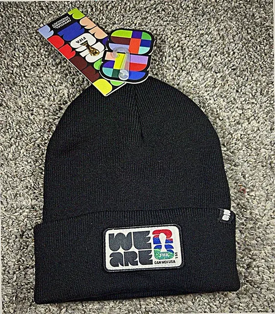 FIFA World Cup Black Knit Beanie Hat One Size Stretch "FIFA WORLD CUP" Patch