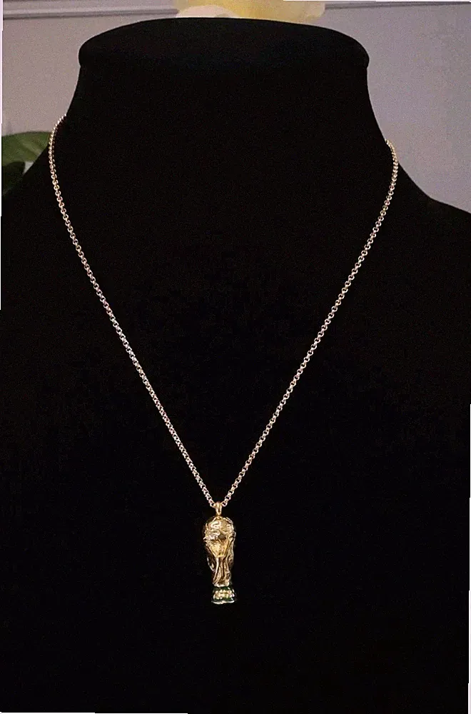 FIFA World Cup Soccer Gold Soccer Trophy Pendant 10" Necklace Jewelry