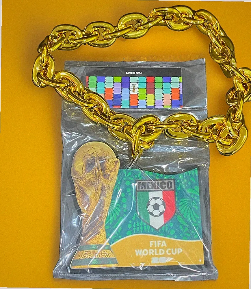 FIFA World Cup Team Mexico Plastic Gold Chain Necklace Soccer Futbol Trophy Can