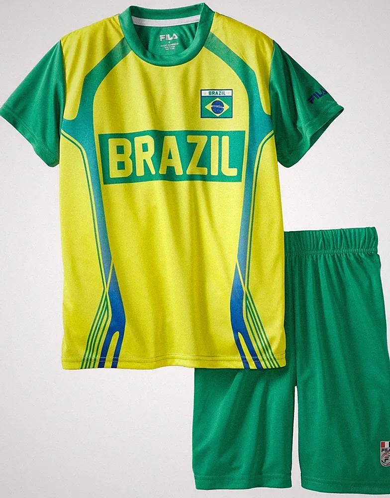 Fila Boys Soccer Team Jersey Set Brazil Yellow Green Sizes 10-12 14-16 18-20 NEW