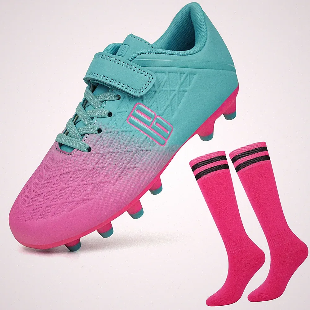 Firm Ground Soccer Cleats Boys Girls Football Cleats with Soccer Socks (2,Min...