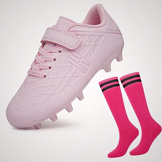 Firm Ground Soccer Cleats Boys Girls Football Cleats with Soccer Socks (3.5,P...