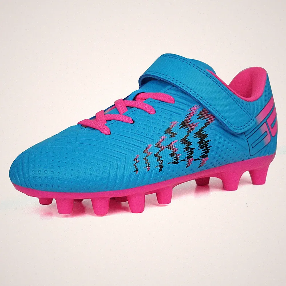Firm Ground Soccer Cleats Boys Girls Football Shoes (1,Blue/Pink)