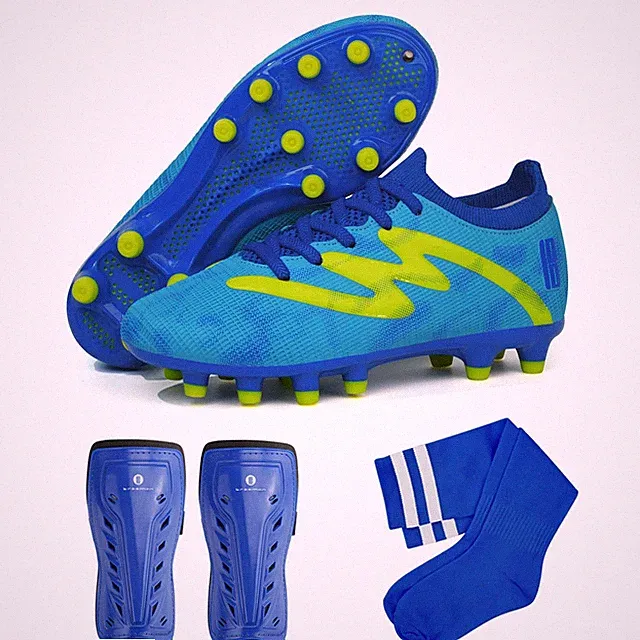 Firm Ground Soccer Cleats Boys Girls Football Shoes with Shin Guards and Socc...