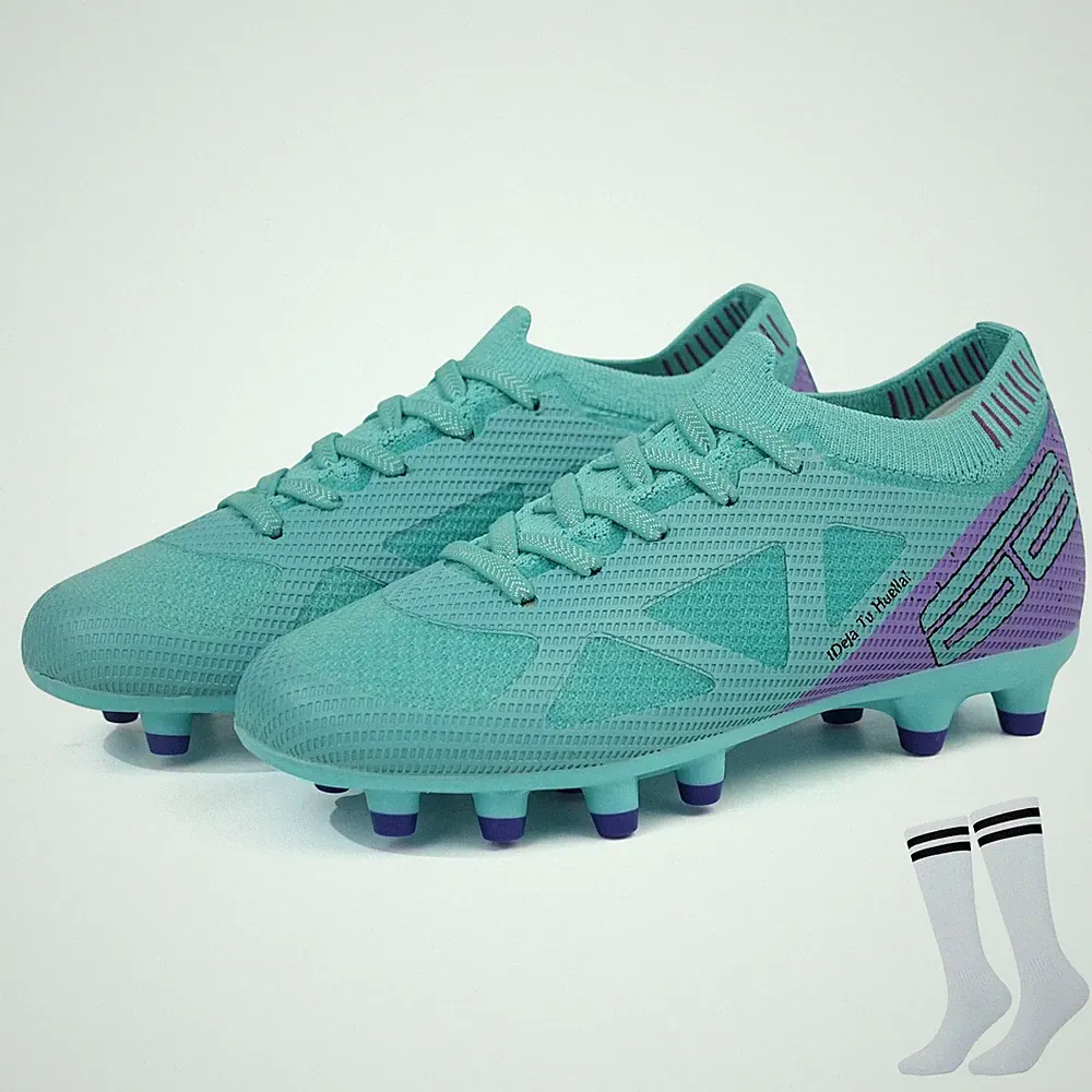 Firm Ground Soccer Cleats Boys Girls Football Shoes with Soccer Socks (1,Green)