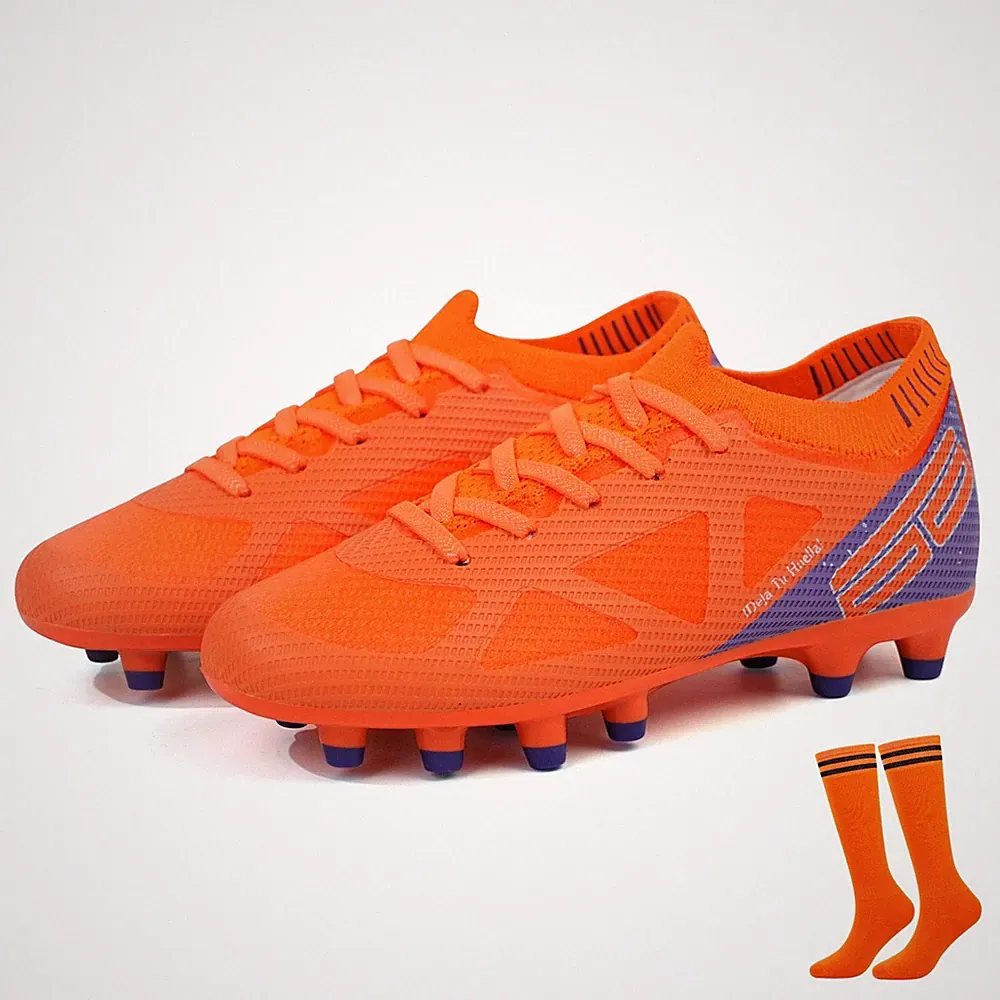 Firm Ground Soccer Cleats Boys Girls Football Shoes with Soccer Socks (1,Orange)