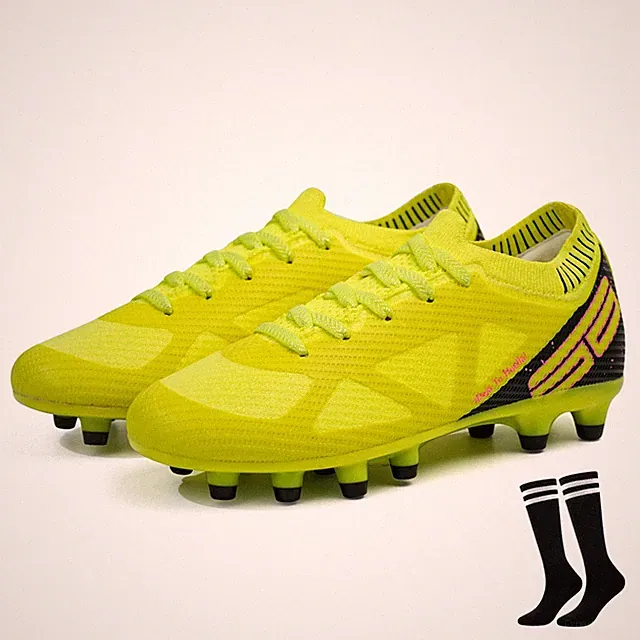 Firm Ground Soccer Cleats Boys Girls Football Shoes with Soccer Socks (5,Lime)