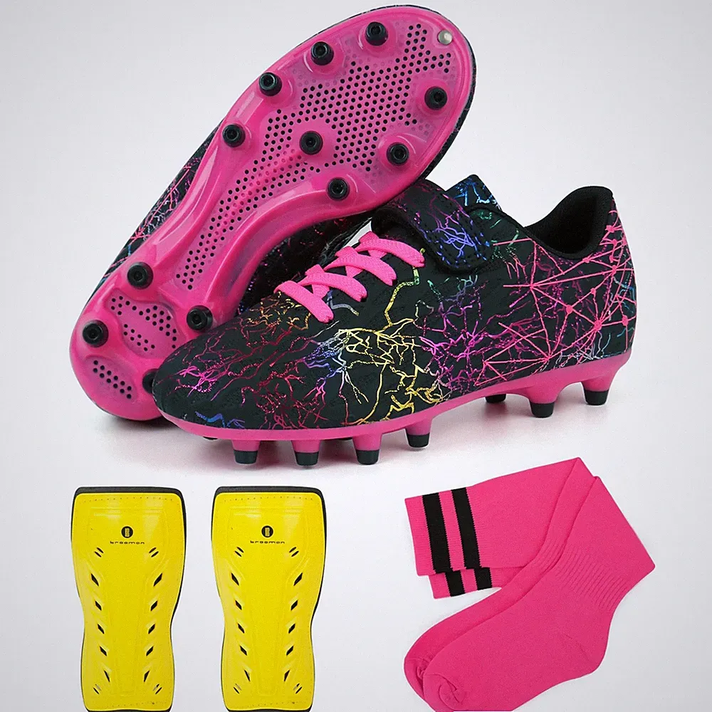 Firm Ground Soccer Cleats Girls Football Cleats with Shin Guards and Soccer S...