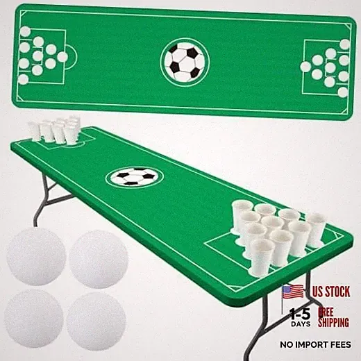 Fitted Soccer Field Tablecloth Set with 4 Pcs Game Balls Elastic 8ft Common