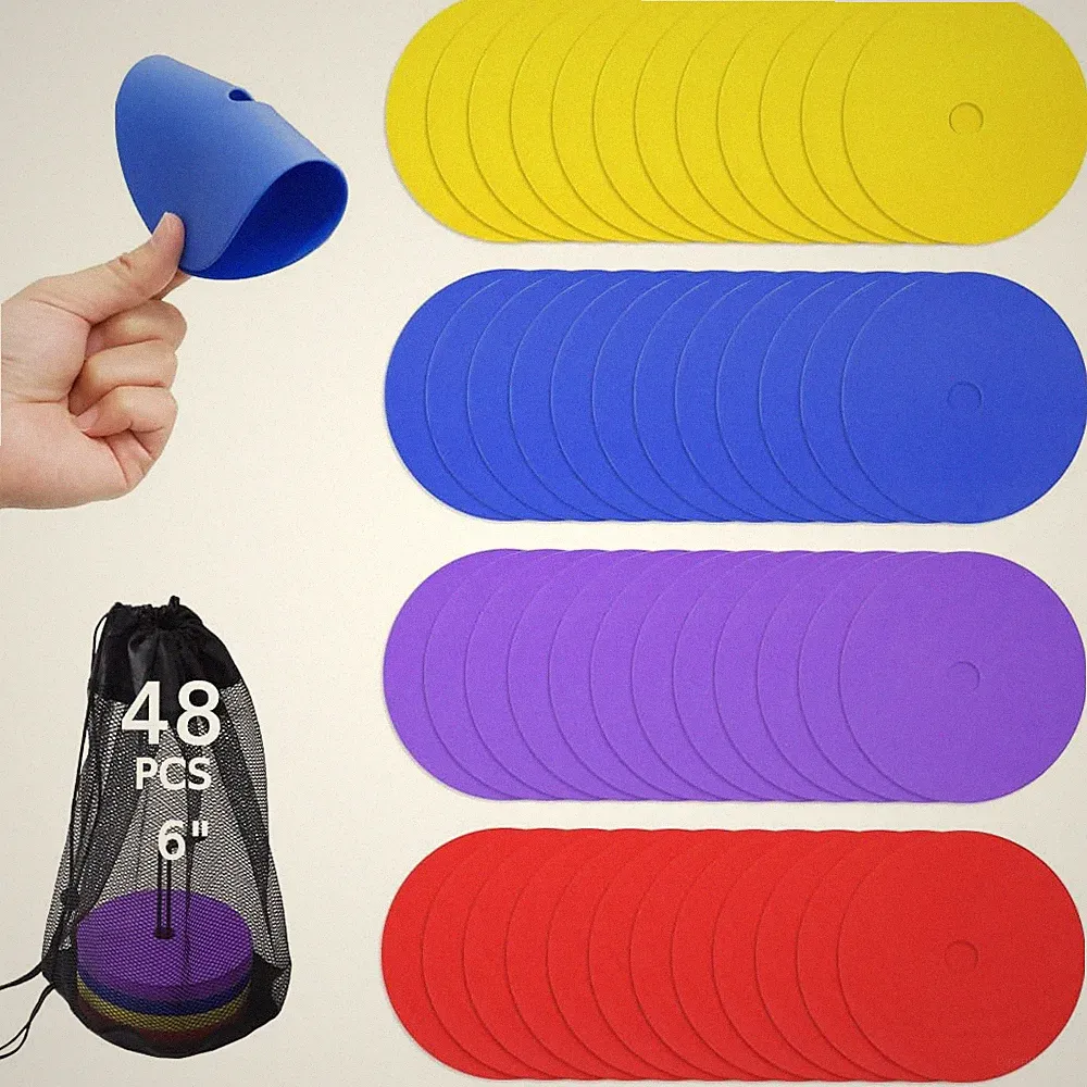 Flat Cones, 48 Pcs 6 Inch Spot Markers, Flat Soccer Cones, Field Court Marker...