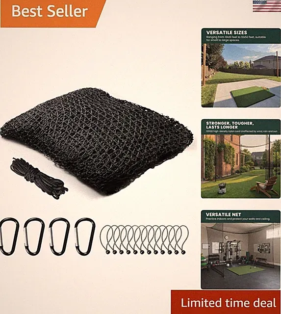 Flexible 10x40ft Sports Net with 33ft Rope - Perfect for Golf, Soccer, Baseball