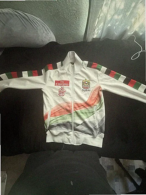 Fly Emirates Men's Track Jacket White Colorblock Full-Zip Collared Lightweight