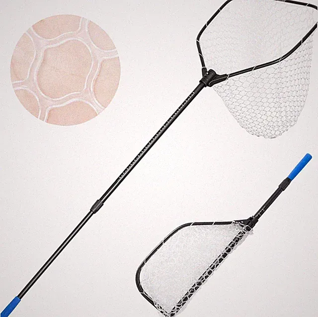 Foldable Long Fishing Net, Large Landing Net with Telescoping Handle | 19" Ma...