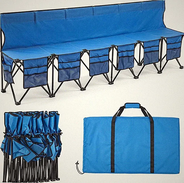 Folding Soccer Bench Portable Sports Team Bench with Pockets and Carrying Bag