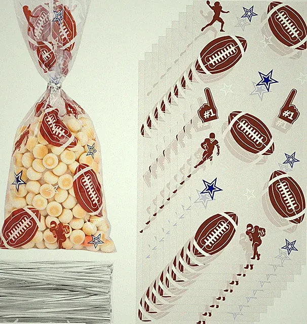 Football Cellophane Treat Bags,150Pcs Football Candy Treat Bag Party Favor Goodi