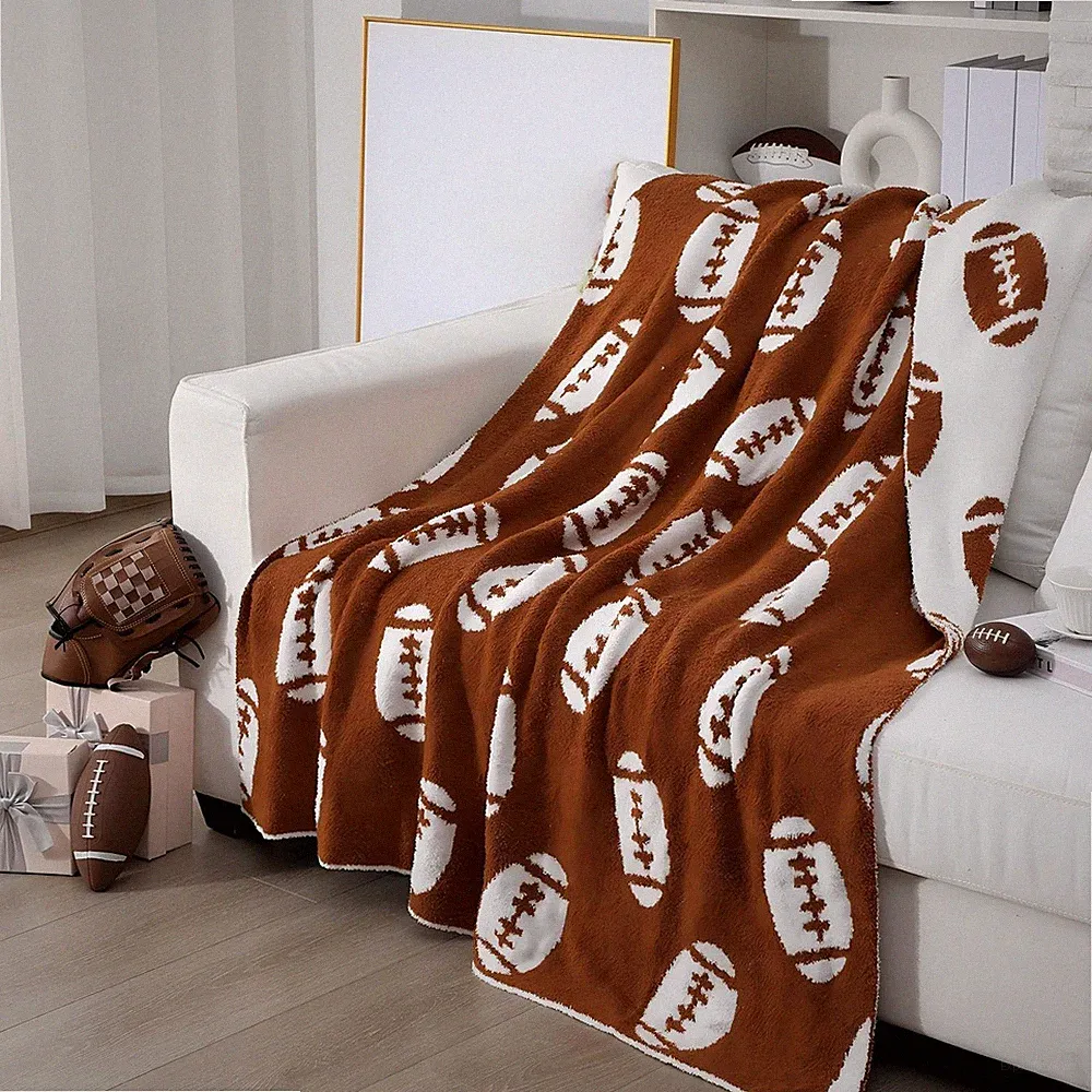 Football Knit Throw Blanket, 50 x 60 Inch Reversible Sports Knitted Throw Bla...