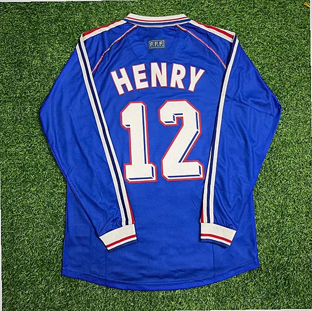 France Thierry Henry #12 World Cup 1998 Blue Soccer Home Jersey Long Sleeve
