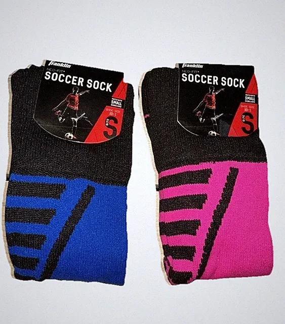 Franklin Neo-Fit Kids Neon Blue Pink Soccer Socks Size Small (Shoe Size 10-1)