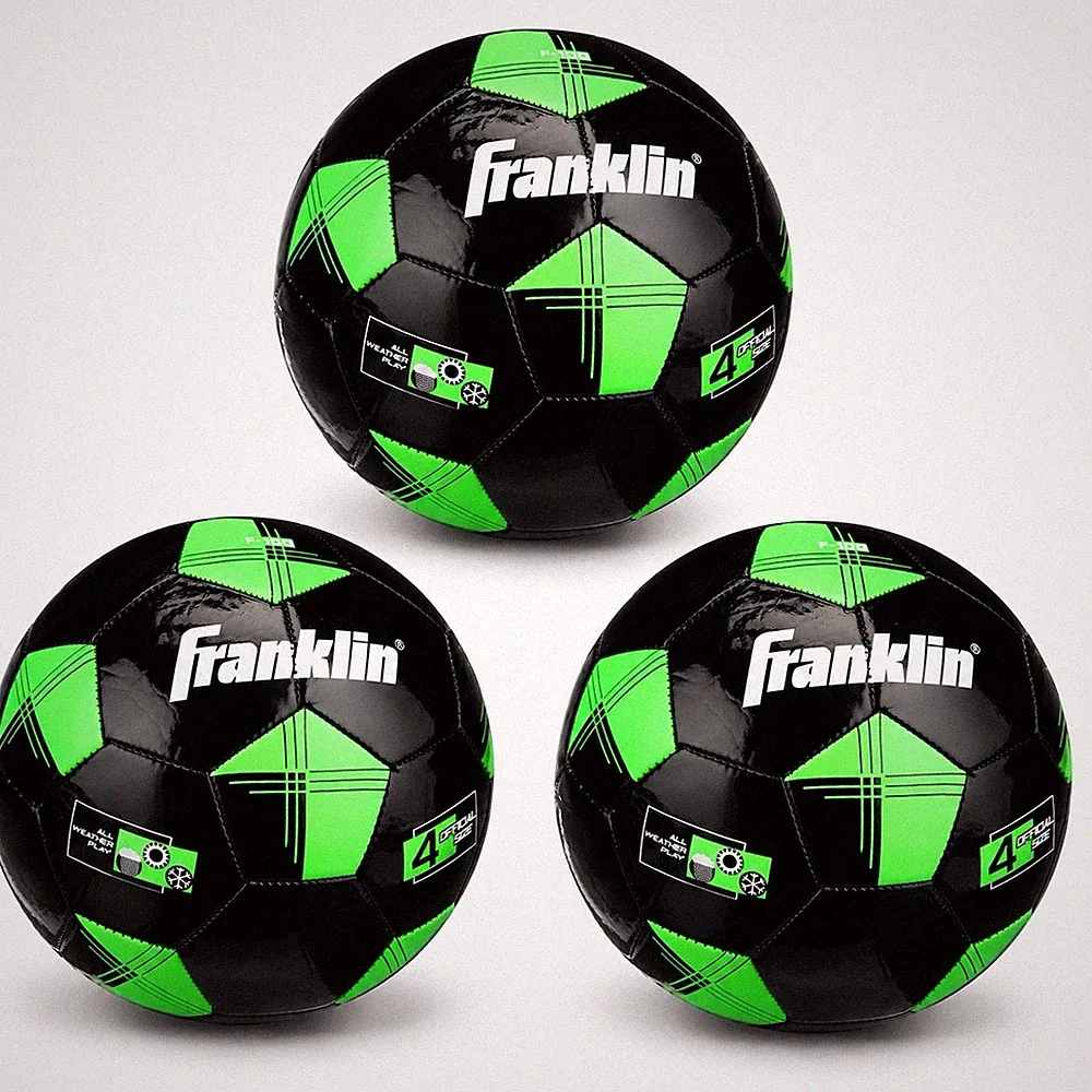 Franklin Sports Youth Soccer Balls - F-100 Size 4 - 3 Pack - Blk/Grn- DEFLATED
