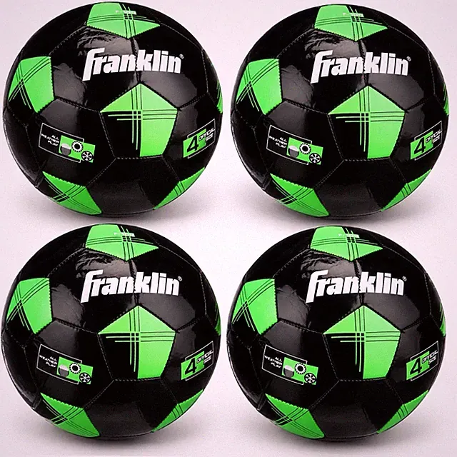 Franklin Sports Youth Soccer Balls - F-100 Size 4 - 4 Pack - Blk/Grn- DEFLATED