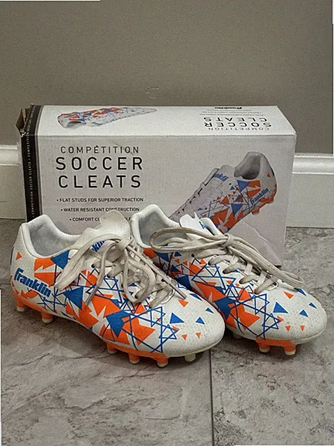 Franklin Youth Soccer Cleats Little Kids Shoes Sz 13 Boy Girl White Orange Blue