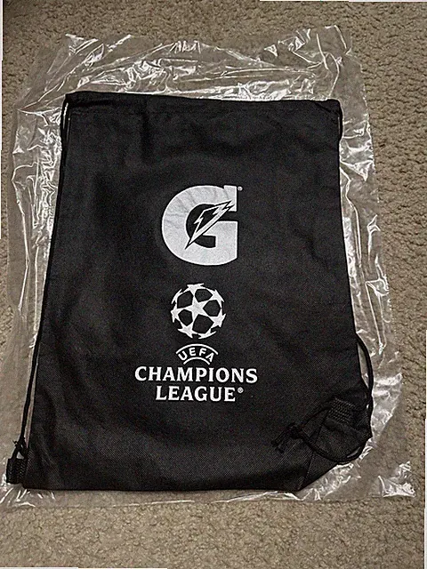 Gatorade UEFA Champions League Soccer Gymsack Drawstring Soccer Bag Black New