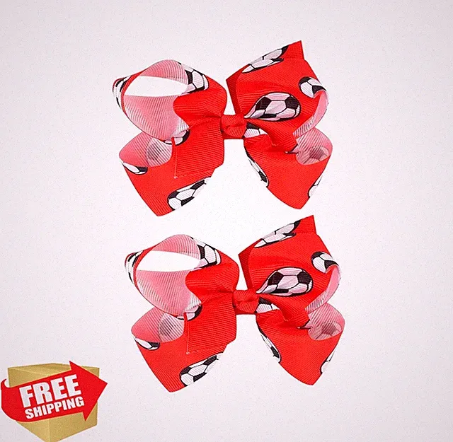 Generic red soccer hair bow clip