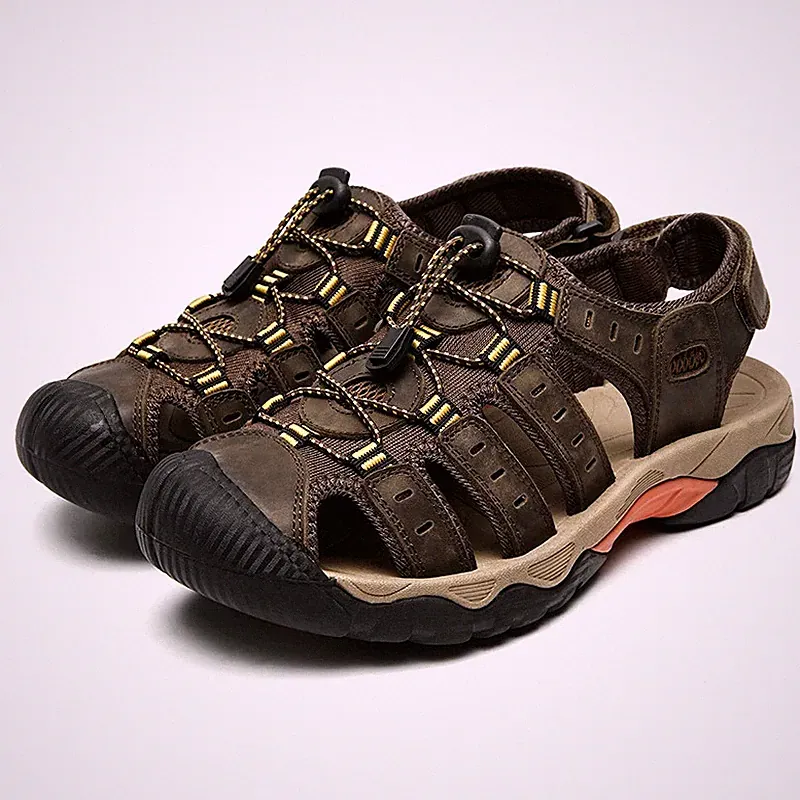 Genuine Leather Closed Toe Sandal Men Summer Beach Leisure Shoes Outdoor Walking