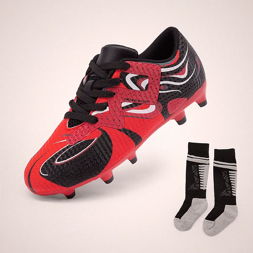 Girls Boys Toddler Soccer Cleats,Red/Black,6 Big Kid