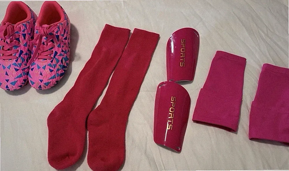 Girls Pink Soccer Cleats, Shin Guards, and Socks Bundle