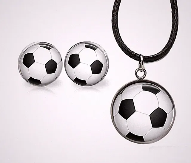Girls Soccer Stud Earrings & Pendant Cord Necklace Sports Player Coach Gift