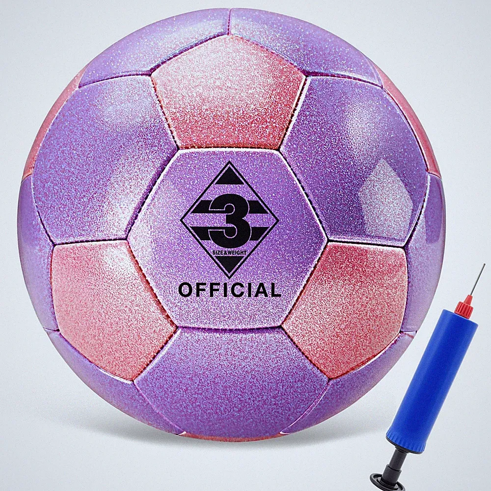 Glitter Pink Purple Soccer Ball Size 3 4 5 with Pump & Needle/Mesh Bag, Sofu